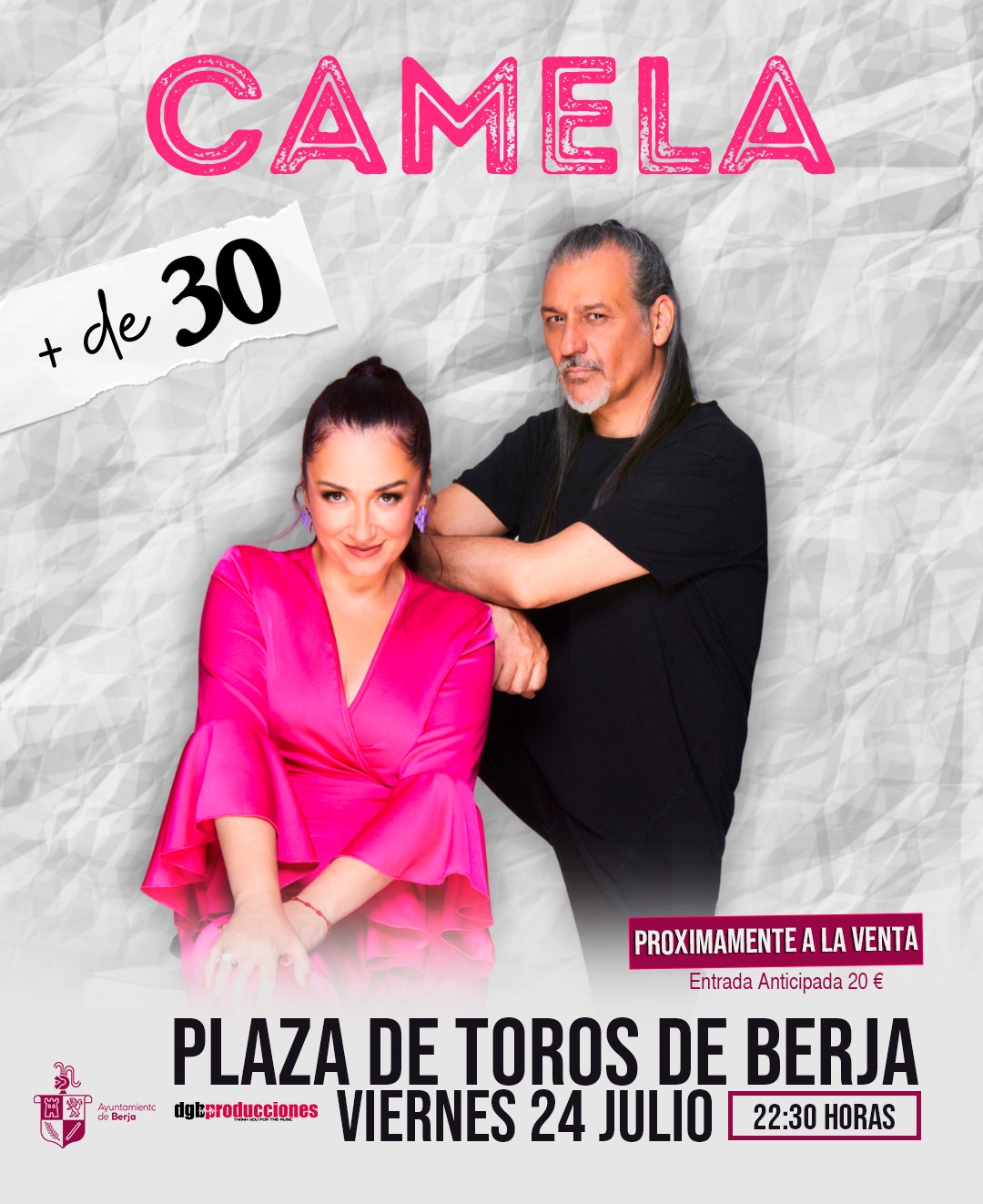 Camela actuará en los Festivales de la Feria de Berja 2026 con su gira ‘+de 30’